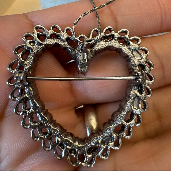 18K RPG Necklace and Silver Tone Rhinestone Heart Pendant Brooch Vintage - Picture 5 of 12